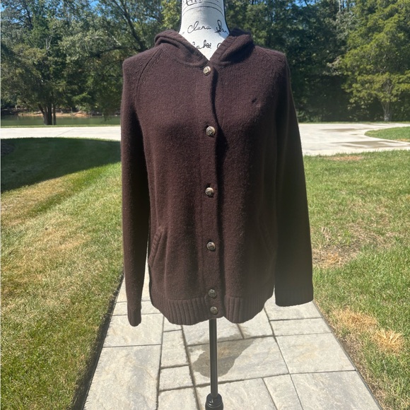 Vintage Lauren Ralph Lauren Wool-Cashmere-Blend Hoodie Cardigan – Brown, Size M - Picture 1 of 4